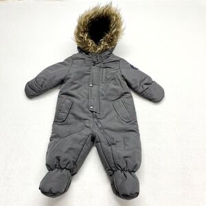 S‎ Rothschild 1881 Expedition Snowsuit Kids Size 6/9M Grey Puffer Faux Fur Hood